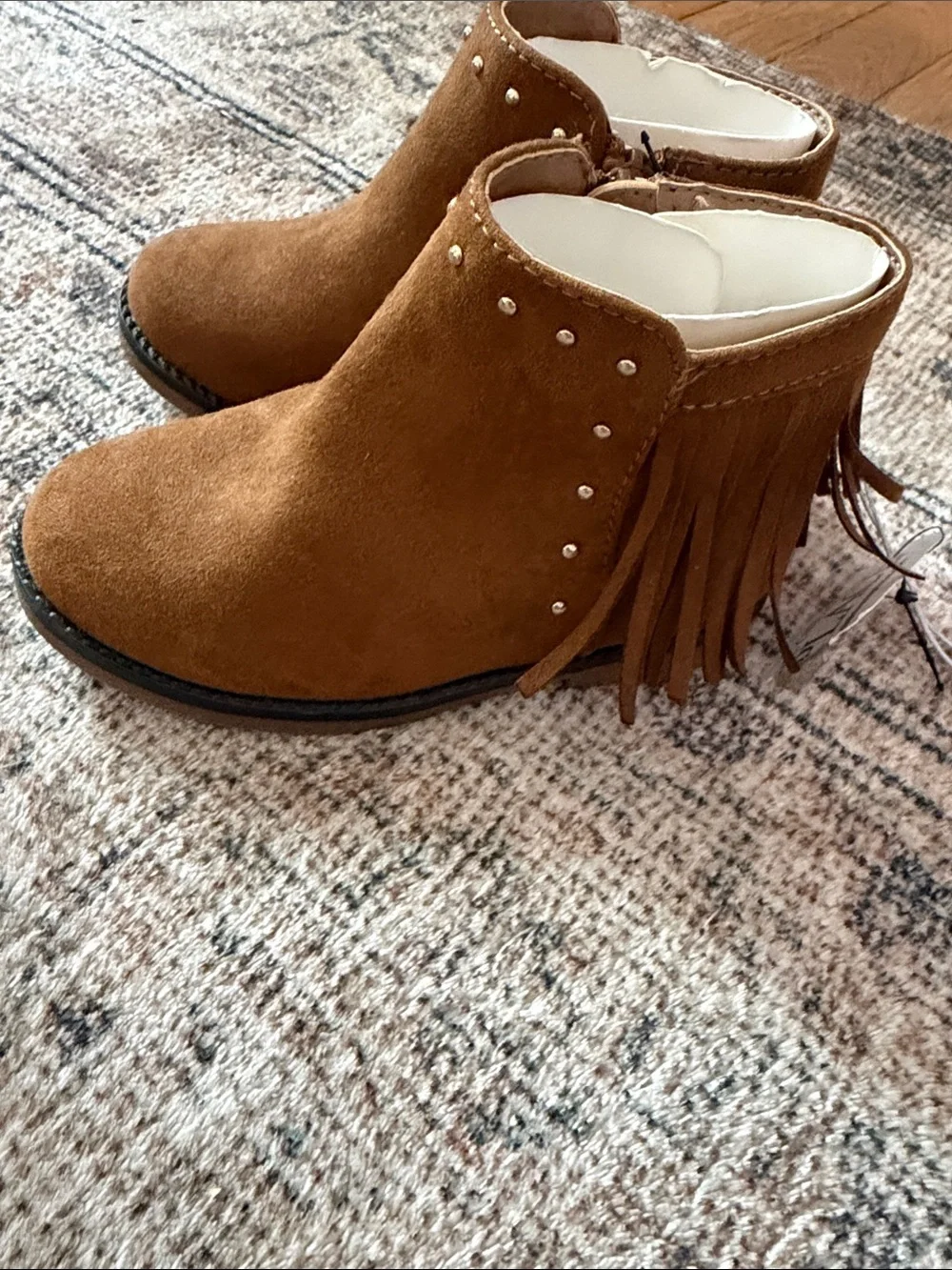 Toddler Suede Ankle Boots with Stud Detail - Brown